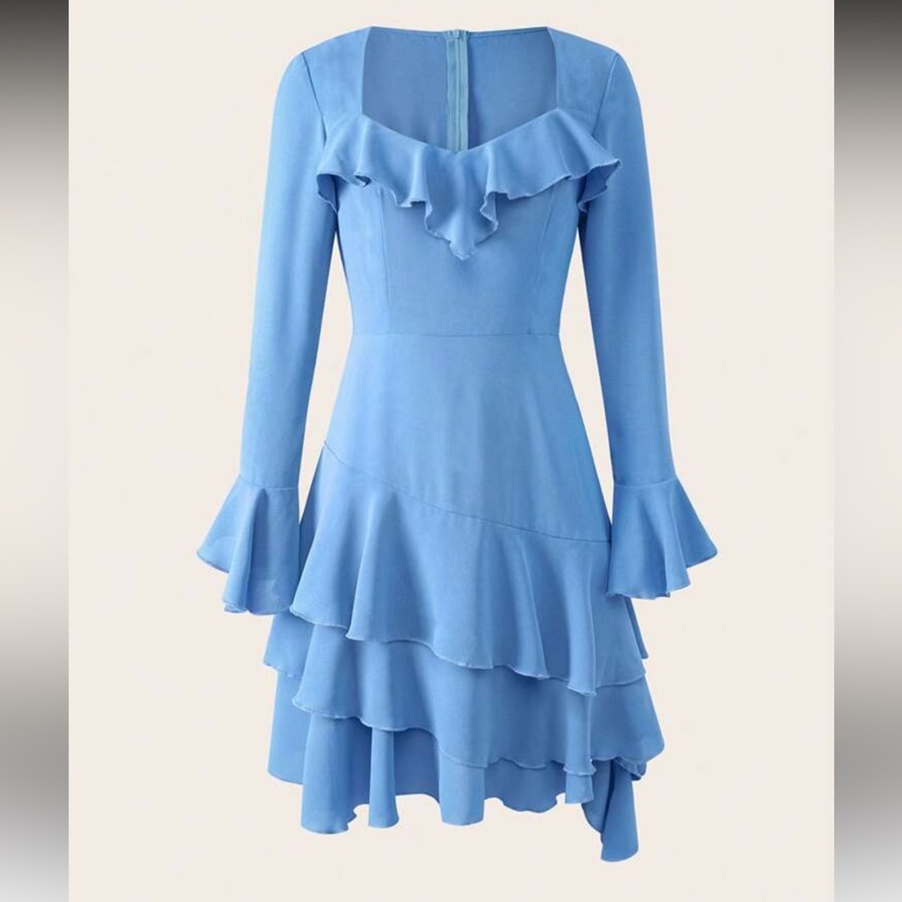 Elegant Blue Ruffle mini Dress